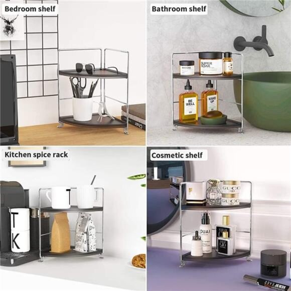 Kitchen Spice Rack Standing Shelf, 2-Tier Corner Storage Shelf, Bathroom - Picture 7 of 8